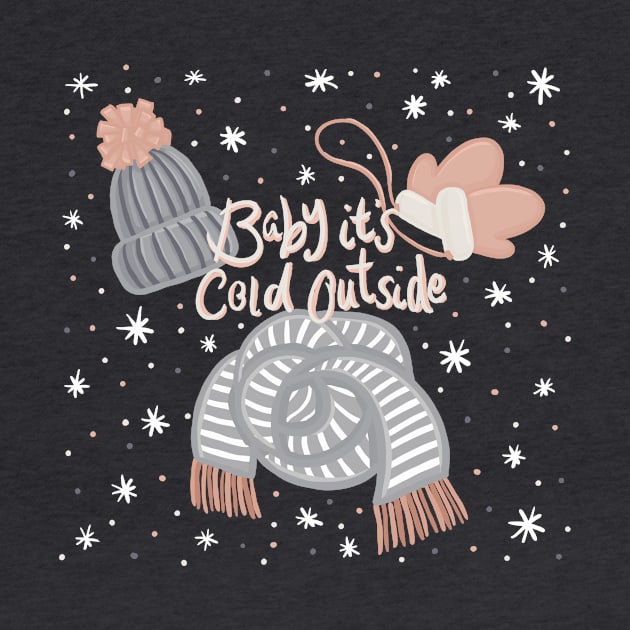 Baby it's cold outside Lettering Cosy Knitwear Cute Winter Digital Illustration by AlmightyClaire